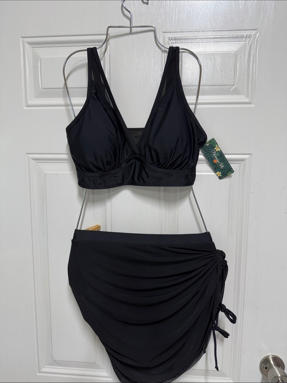 Black Women’s Bikini Set with Ruched Skirt Cover